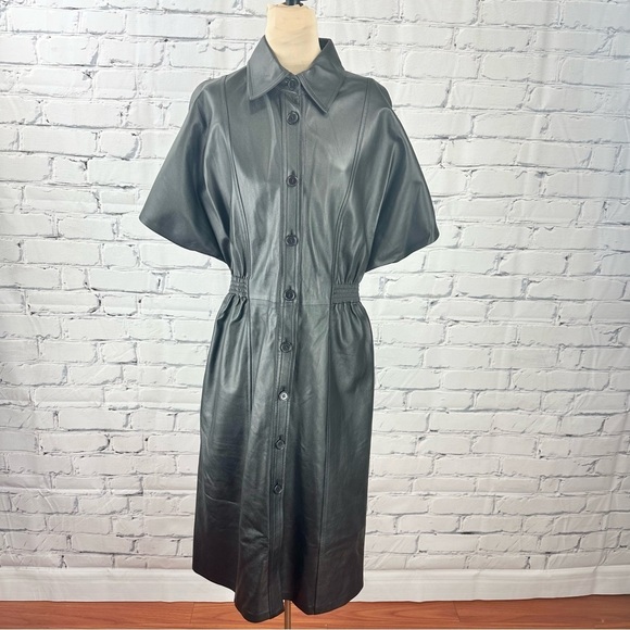 & Other Stories Structured Leather Collard Midi Dress Black 8 Vamp Goth  Witchy - www.mordernwear.com